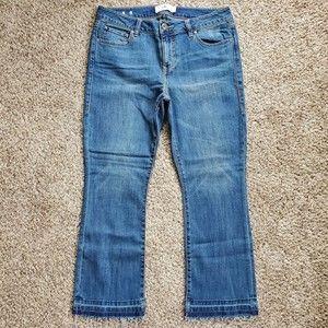 CABI KICK IT CROP Womens Distressed Mid Rise Dark Wash Raw Hem Jeans Size 10